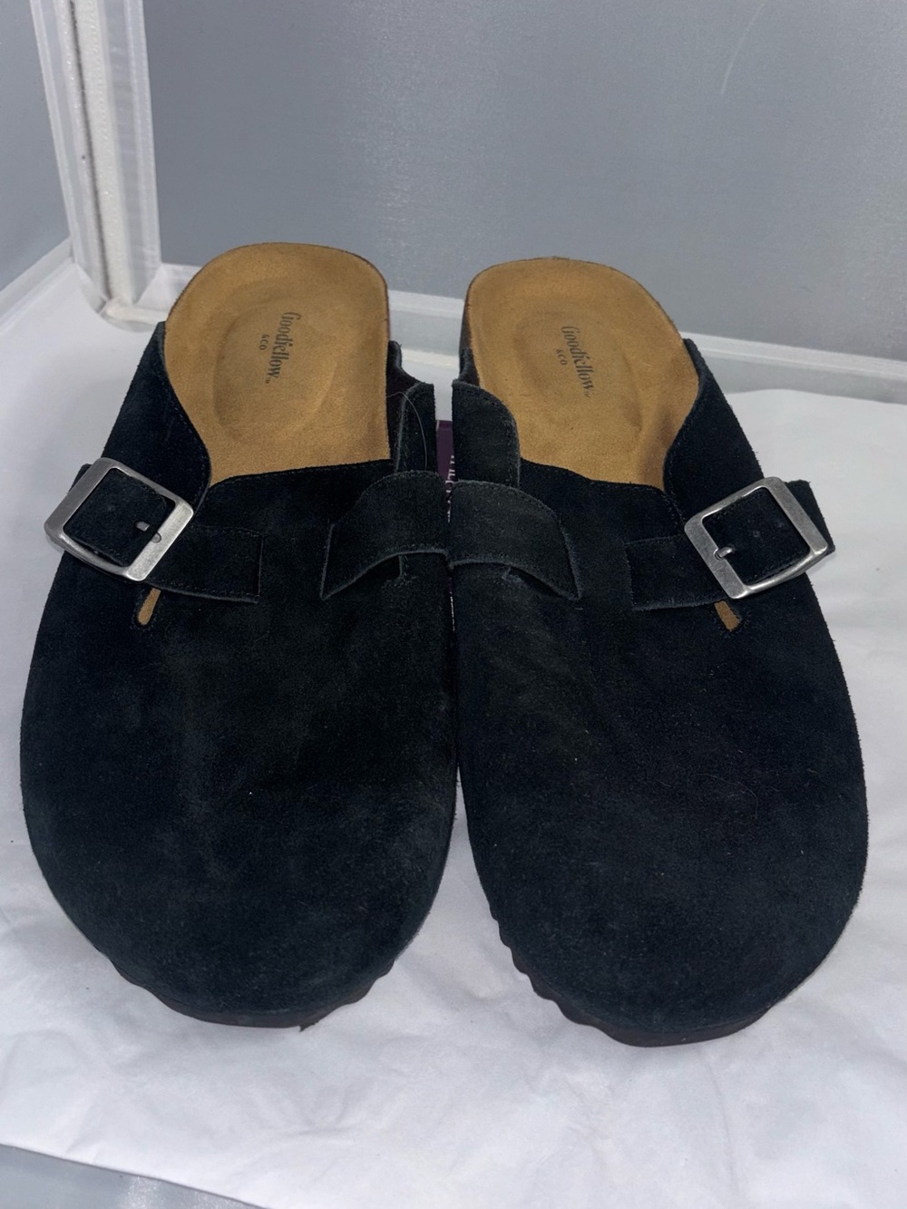 Men's Black Suede Slip-On Clog with Buckle 10